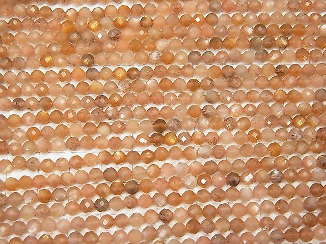 [Video] Silver & Golden Sheen Orange Moonstone AAA Faceted Round 4mm 1strand beads (aprx.15inch / 38cm)