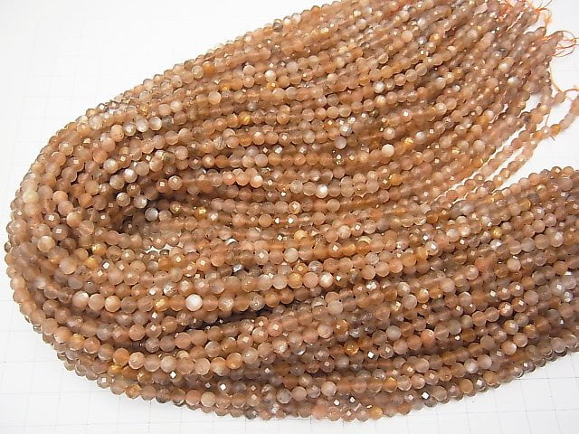 [Video] Silver & Golden Sheen Orange Moonstone AAA Faceted Round 4mm 1strand beads (aprx.15inch / 38cm)