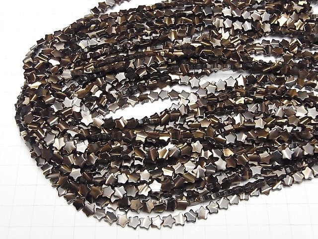 [Video]Mother of Pearl MOP Brown Star 6x6mm 1strand beads (aprx.15inch/37cm)