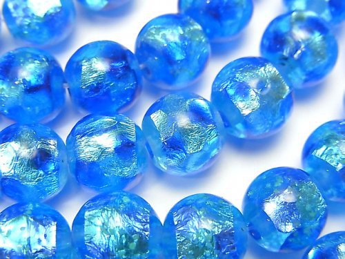 [Video] Lampwork Beads Round 10mm [Blue x Light Blue/Luminous type] 1/4 or 1strand beads (aprx.14inch/34cm)