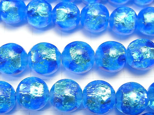 [Video] Lampwork Beads Round 10mm [Blue x Light Blue/Luminous type] 1/4 or 1strand beads (aprx.14inch/34cm)