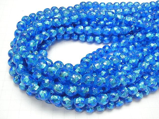 [Video] Lampwork Beads Round 10mm [Blue x Light Blue/Luminous type] 1/4 or 1strand beads (aprx.14inch/34cm)