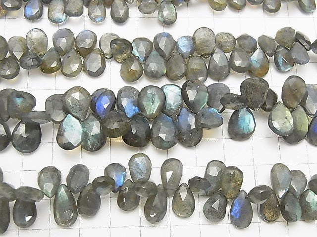 High Quality Labradorite AAA- Pear shape  Faceted Briolette  half or 1strand beads (aprx.7inch/18cm)