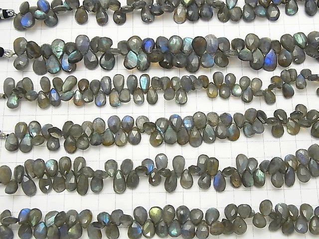 High Quality Labradorite AAA- Pear shape  Faceted Briolette  half or 1strand beads (aprx.7inch/18cm)