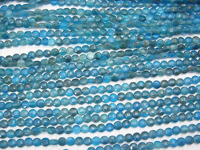 [Video] High Quality! 1strand $7.79! Blue Apatite AA Faceted Coin 4x4x2mm 1strand beads (aprx.15inch / 37cm)