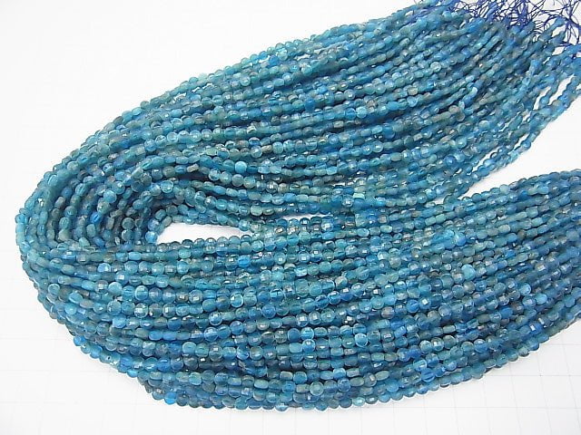 [Video] High Quality! 1strand $7.79! Blue Apatite AA Faceted Coin 4x4x2mm 1strand beads (aprx.15inch / 37cm)