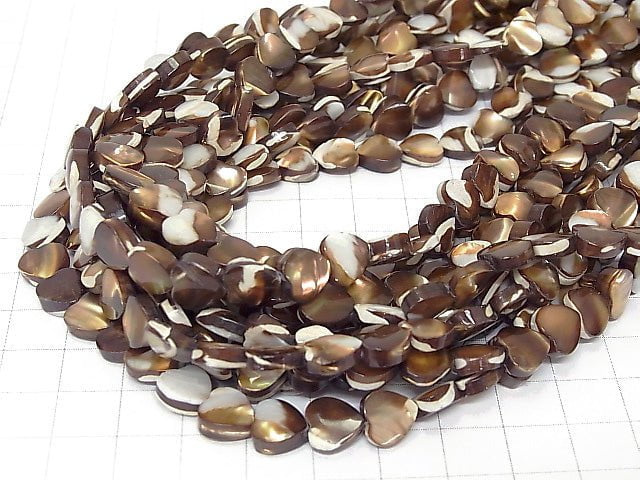 Mother of Pearl MOP Brown Vertical Hole Heart Shape 8x8x3mm 1strand beads (aprx.15inch/37cm)