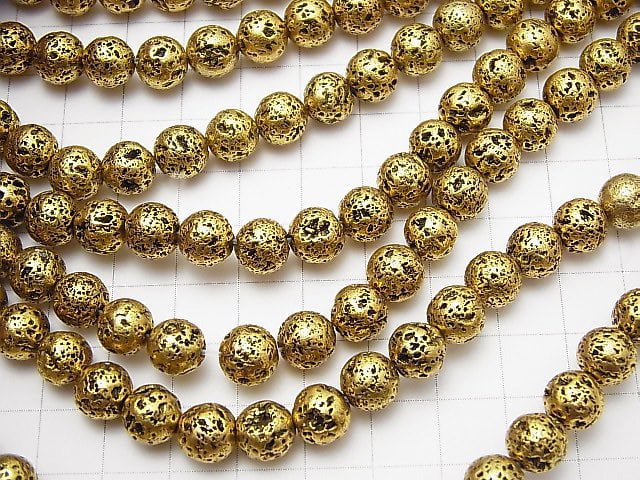 Lava Round 8mm gold color coated 1strand beads (aprx.14inch/35cm)