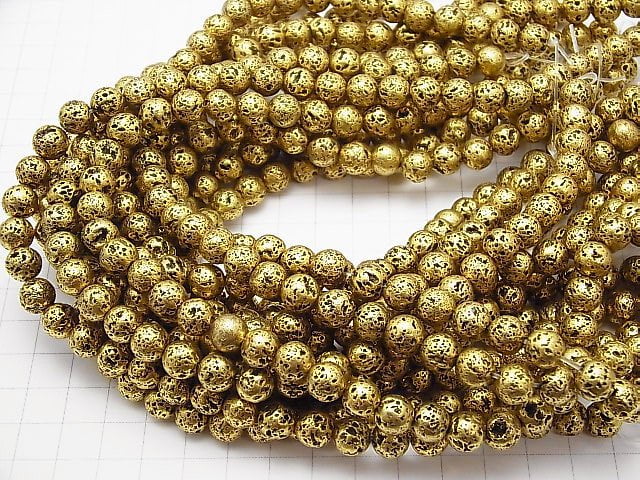 Lava Round 8mm gold color coated 1strand beads (aprx.14inch/35cm)