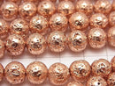 Lava Round 8mm Pink Gold Color Coated 1strand beads (aprx.14inch/34cm)