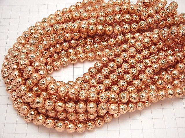 1strand $5.79! Rubber (Lava) Round 8mm Pink Gold Color Coating 1strand (aprx.14inch / 35cm)