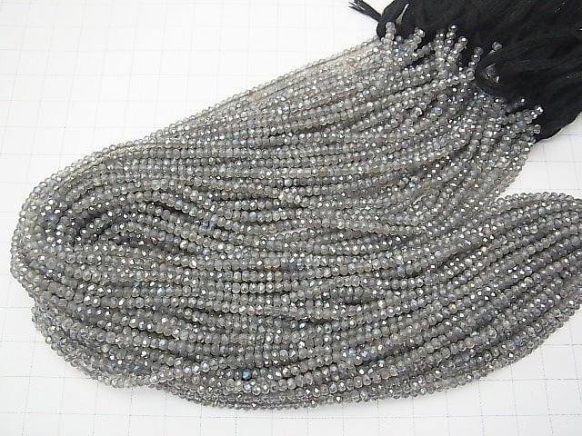 [Video] Labradorite AAA Faceted Button Roundel coating 1strand beads (aprx.12inch / 30cm)