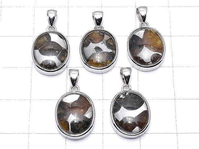 Kenya Sericho Pallasite Meteorite Oval Pendant 14x12mm Silver925