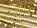 [Video] Hematite hexagonal Rondelle (Heishi) 4x4x2mm gold coated 1strand beads (aprx.15inch/38cm)