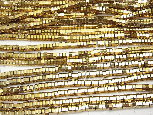 [Video] Hematite hexagonal Rondelle (Heishi) 4x4x2mm gold coated 1strand beads (aprx.15inch/38cm)