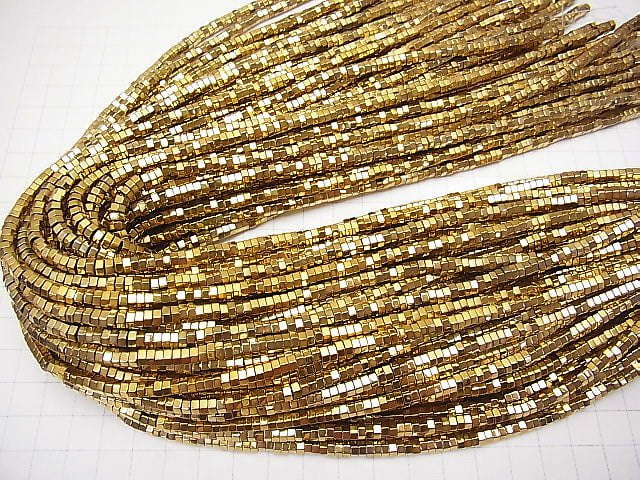 [Video] Hematite hexagonal Rondelle (Heishi) 4x4x2mm gold coated 1strand beads (aprx.15inch/38cm)