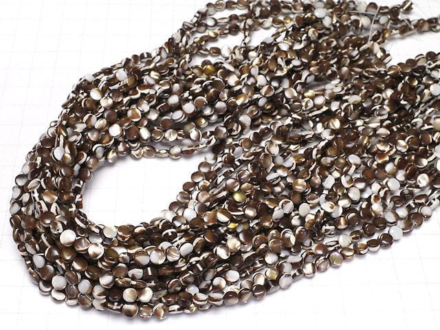 [Video]Mother of Pearl MOP Brown Coin 5x5x2.5mm 1strand beads (aprx.15inch/38cm)