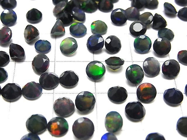 [Video]High Quality Black Opal AAA Loose stone Round Faceted 5x5mm 5pcs