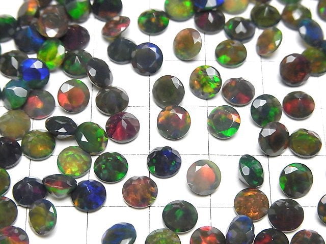 [Video] High Quality Black Opal AAA Loose stone Round Faceted 6x6mm 4pcs