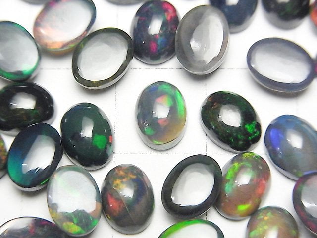 [Video]High Quality Black Opal AAA Oval Cabochon 8x6mm 2pcs