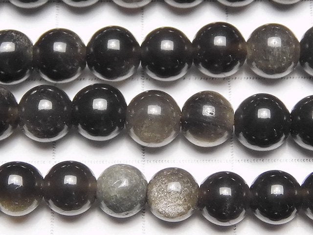 1strand $3.79! Silver Sheen Obsidian AAA Round 6mm 1strand beads (aprx.15inch / 36cm)