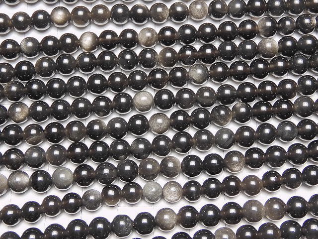 1strand $3.79! Silver Sheen Obsidian AAA Round 6mm 1strand beads (aprx.15inch / 36cm)