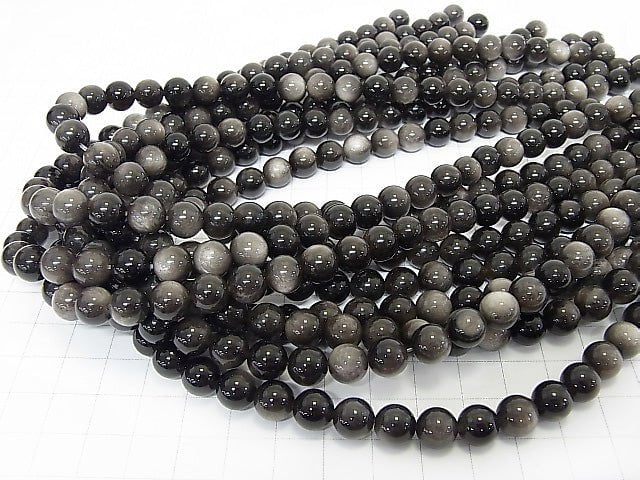 Silver Obsidian AAA Round 8mm 1strand beads (aprx.15inch/36cm)