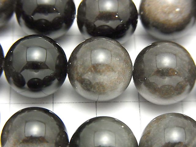 Silver Sheen Obsidian AAA Round 14mm half or 1strand beads (aprx.15inch / 36cm)