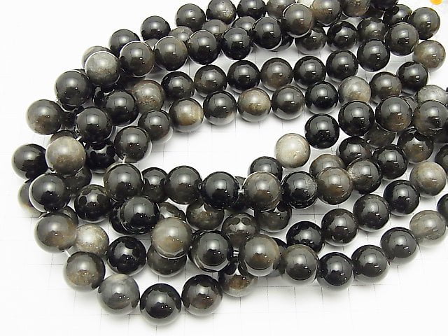 Silver Sheen Obsidian AAA Round 14mm half or 1strand beads (aprx.15inch / 36cm)