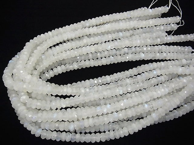 High Quality! Rainbow Moonstone AA++ Faceted Button Roundel 8x8x4mm half or 1strand beads (aprx.15inch / 38cm)