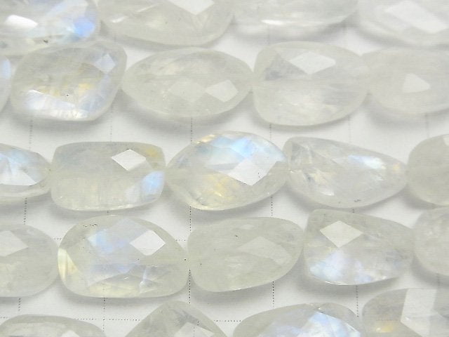 [Video]High Quality Rainbow Moonstone AAA- Flat Faceted Nugget 1/4 or 1strand beads (aprx.15inch / 36cm)