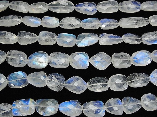 [Video] High Quality Rainbow Moonstone AAA- Flat Faceted Nugget 1/4 or 1strand beads (aprx.15inch / 36cm)