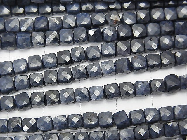 [Video] High Quality!  Sapphire AA+ Cube Shape 4x4x4mm half or 1strand beads (aprx.15inch/37cm)