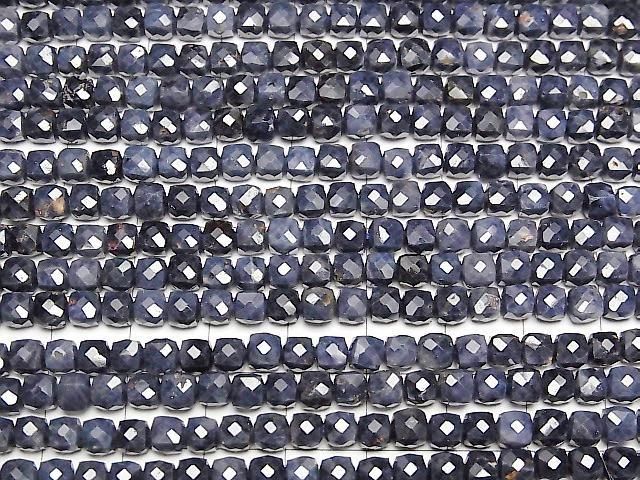 [Video] High Quality! Sapphire AA+ Cube Shape 4x4x4mm half or 1strand beads (aprx.15inch/36cm)