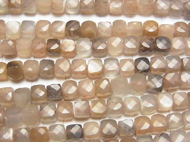 [Video] High Quality! Silver Sheen Brown & Gray Moonstone AA++ Cube Shape 5x5x5mm half or 1strand beads (aprx.15inch / 37cm)