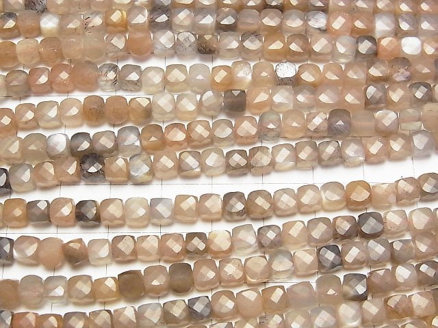 [Video] High Quality! Silver Sheen Brown & Gray Moonstone AA++ Cube Shape 5x5x5mm half or 1strand beads (aprx.15inch / 37cm)