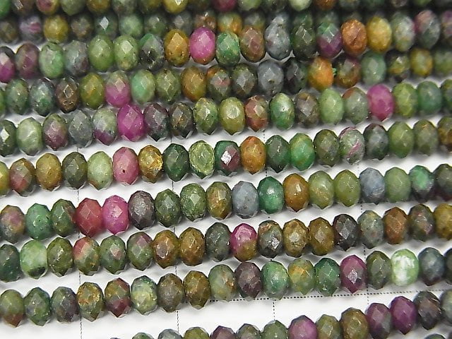 High Quality! 1strand $9.79! Ruby in Zoisite Faceted Button Roundel 4x4x2mm 1strand beads (aprx.15inch / 38cm)