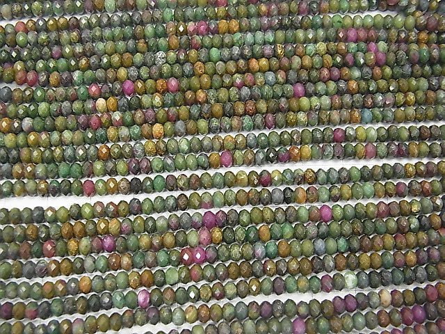 High Quality! 1strand $9.79! Ruby in Zoisite Faceted Button Roundel 4x4x2mm 1strand beads (aprx.15inch / 38cm)