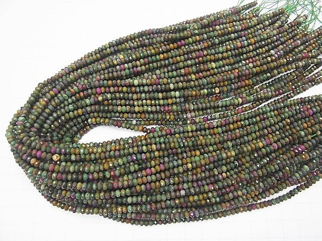 High Quality! 1strand $9.79! Ruby in Zoisite Faceted Button Roundel 4x4x2mm 1strand beads (aprx.15inch / 38cm)