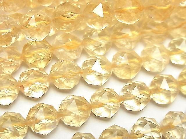 [Video]High Quality! Light color Citrine AA++ Star Faceted Round 8mm half or 1strand beads (aprx.15inch/37cm)