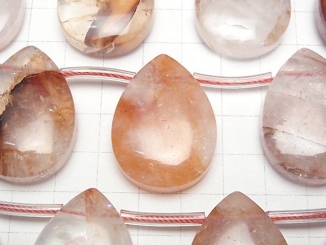 [Video] Red Hematite Quartz Pear shape (Smooth) 35x25mm half or 1strand (10pcs)