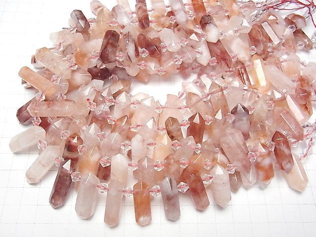 [Video] Red Hematite Quartz Double Point 25-35mm half or 1strand beads (aprx.12inch/30cm)