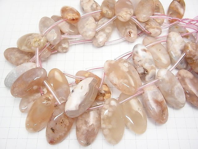 Madagascar Cherry Blossom Agate Oval 40x20mm Top Side Drilled Hole half or 1strand beads (aprx.11inch / 28cm)