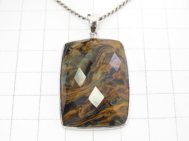 [Video] [One of a kind] High Quality Pietersite AAA Faceted Pendant Silver925 NO.41