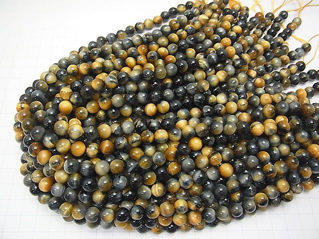 [Video]Silver Blue & Golden Tiger's Eye AA Round 8mm 1strand beads (aprx.15inch/36cm)