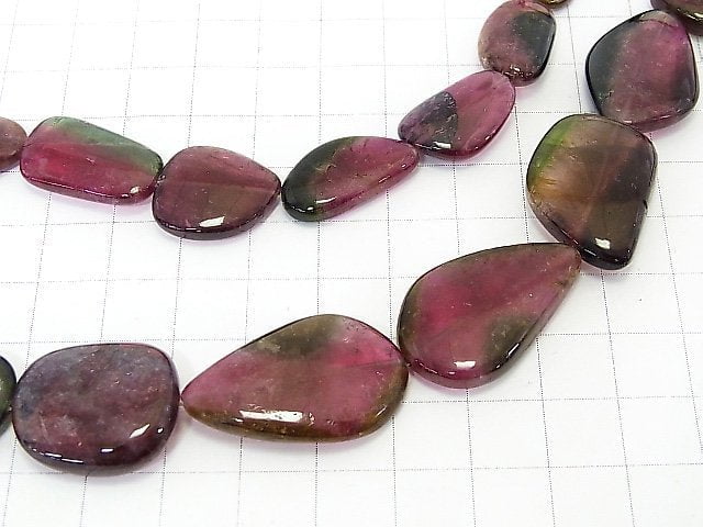 [Video] [One of a kind] Watermelon Tourmaline AA++ Flat Nugget Size Gradation Necklace NO.13