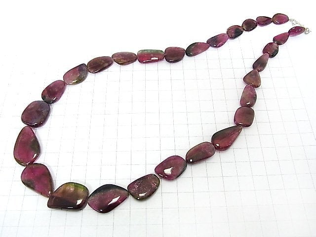 [Video] [One of a kind] Watermelon Tourmaline AA++ Flat Nugget Size Gradation Necklace NO.13