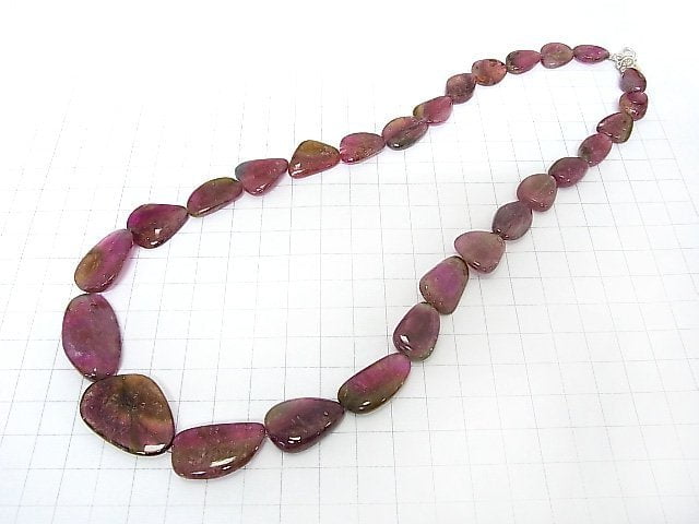 [Video] [One of a kind] Bi-color Tourmaline AA++ Flat Nugget Size Gradation Necklace NO.8