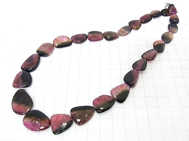 [Video] [One of a kind] Watermelon Tourmaline AA++ Flat Nugget Size Gradation Necklace NO.6