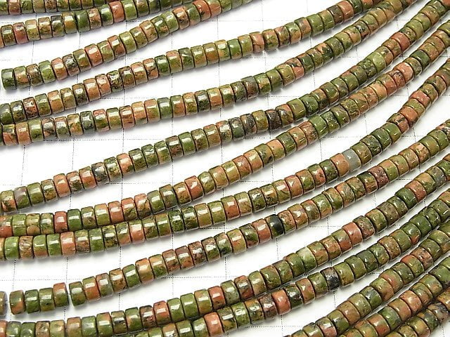 [Video] Unakite Rondelle (Heishi) 4x4x2mm 1strand beads (aprx.15inch / 38cm)